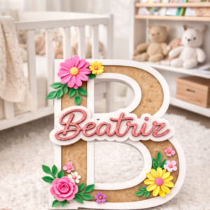 Inicial com Nome em Glitter e Flores