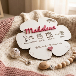 Placa de Nascimento de Madeira - Flor