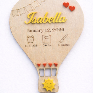 Placa de Nascimento de Madeira - Balão de Ar Quente