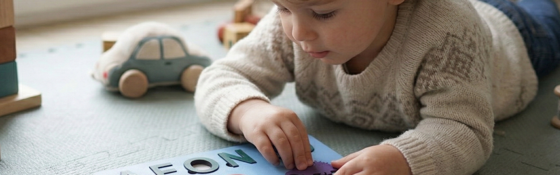 criança a brincar com puzzle com nome